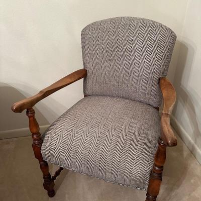 Vintage Upholstered Wood-Frame Armchair