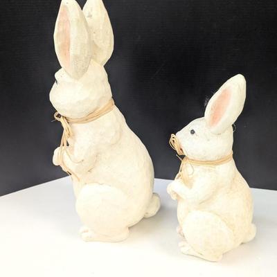 Vintage White Washed Resin Easter Bunny Rabbits