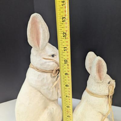 Vintage White Washed Resin Easter Bunny Rabbits