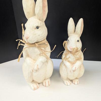 Vintage White Washed Resin Easter Bunny Rabbits