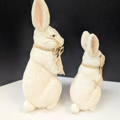 Vintage White Washed Resin Easter Bunny Rabbits