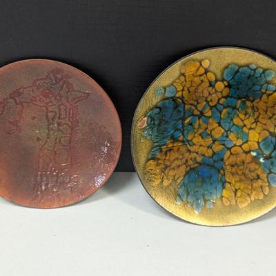 Vintage Enamel On Copper Dish & Giraffe Dish