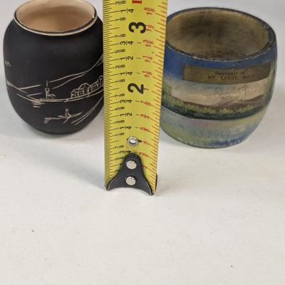 F. W. Woolworth Co. Pottery & German Souvenir Black Vase Signed