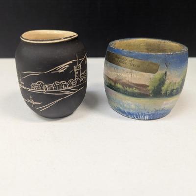 F. W. Woolworth Co. Pottery & German Souvenir Black Vase Signed