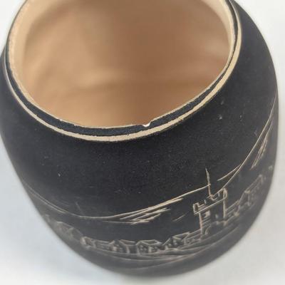 F. W. Woolworth Co. Pottery & German Souvenir Black Vase Signed