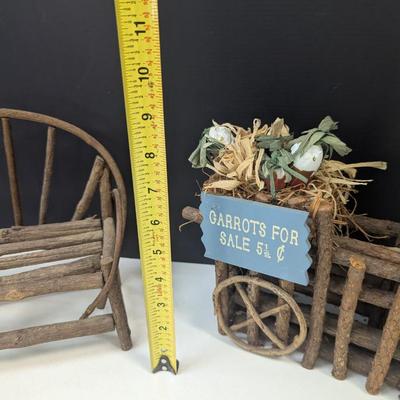 Rustic Bentwood Twig Branch Bench & Carrots For Sale Stand