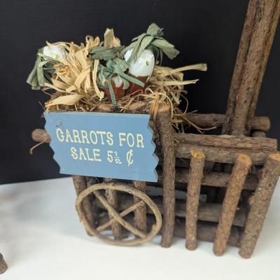 Rustic Bentwood Twig Branch Bench & Carrots For Sale Stand