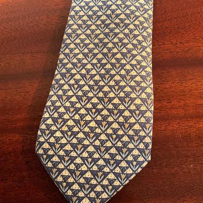 1018 Hermès Mens Geometric Flower Pattern Silk