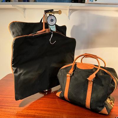 1023 Two Piece Set of CRUMP 1980's Canvas Leather Luggage Totes