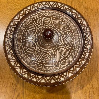 Hand carved wood trinket bowl