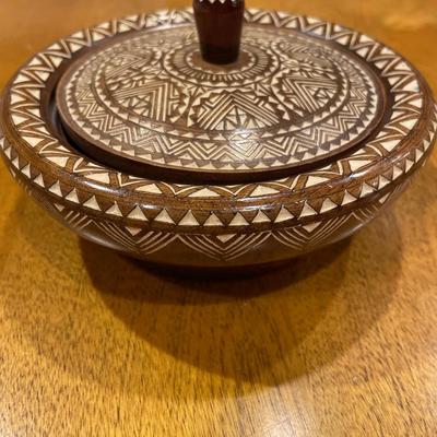 Hand carved wood trinket bowl