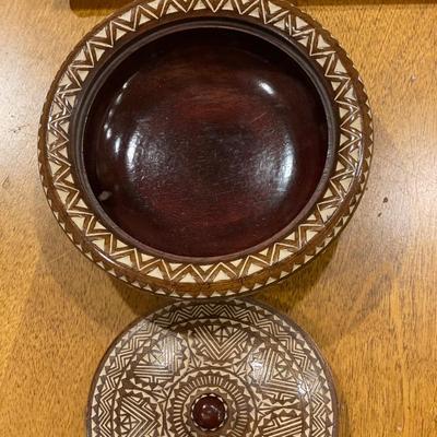 Hand carved wood trinket bowl