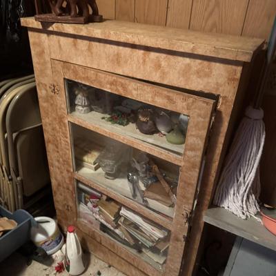 Vintage Glass Front Cabinet and Contents