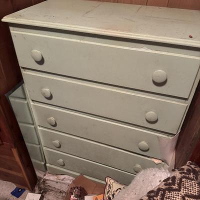 Vintage 5 Drawer Painted Green Dresser