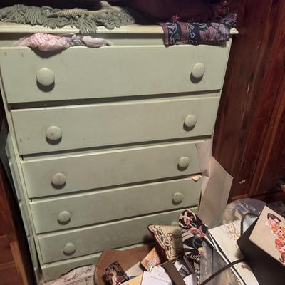 Vintage 5 Drawer Painted Green Dresser
