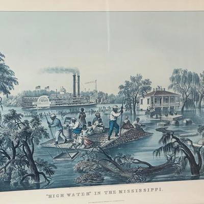 Framed “High Water in the Mississippi” Print – Currier & Ives