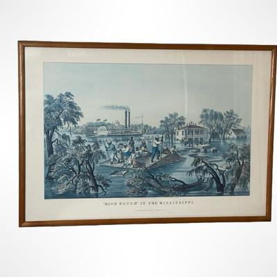 Framed “High Water in the Mississippi” Print – Currier & Ives
