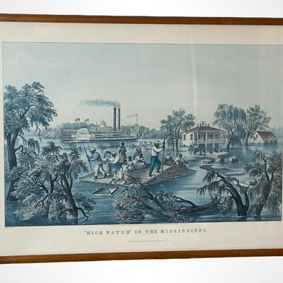 Framed “High Water in the Mississippi” Print – Currier & Ives