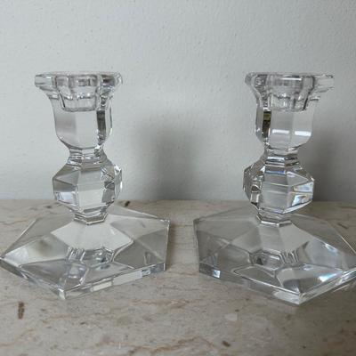 Pair of Val St. Lambert Crystal Candle Holders