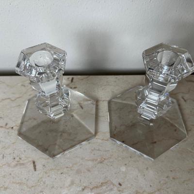 Pair of Val St. Lambert Crystal Candle Holders