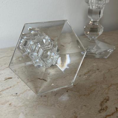 Pair of Val St. Lambert Crystal Candle Holders