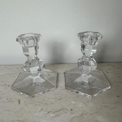 Pair of Val St. Lambert Crystal Candle Holders