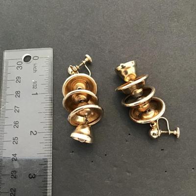 Sale Photo Thumbnail #50: Vintage gold tone, three tier Bell earrings. Very nice. Please see attached photos.
