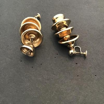 Sale Photo Thumbnail #49: Vintage gold tone, three tier Bell earrings. Very nice. Please see attached photos.