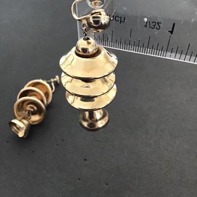 Sale Photo Thumbnail #51: Vintage gold tone, three tier Bell earrings. Very nice. Please see attached photos.