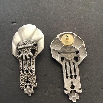 Sale Photo Thumbnail #103: Vintage brushed, silver tone earrings. Please see attached photos.