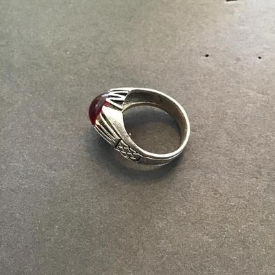 Sale Photo Thumbnail #112: Silver tone faux Red-stone fashion statement ring please see attached photos