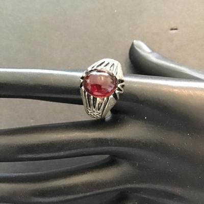 Sale Photo Thumbnail #110: Silver tone faux Red-stone fashion statement ring please see attached photos