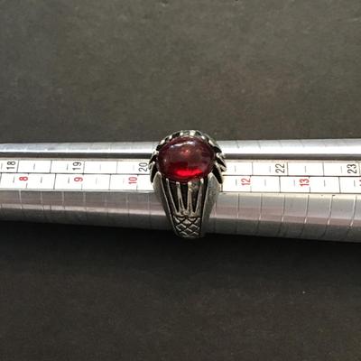 Sale Photo Thumbnail #113: Silver tone faux Red-stone fashion statement ring please see attached photos