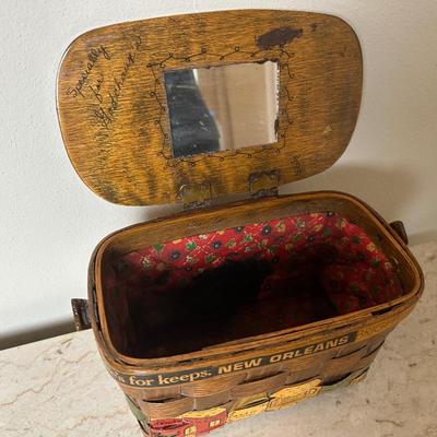 Two Vintage Woven Wooden Basket with Hand-Painted New Orleans Storefronts