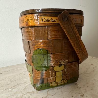 Two Vintage Woven Wooden Basket with Hand-Painted New Orleans Storefronts