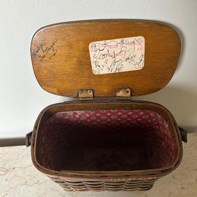 Two Vintage Woven Wooden Basket with Hand-Painted New Orleans Storefronts