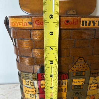 Two Vintage Woven Wooden Basket with Hand-Painted New Orleans Storefronts