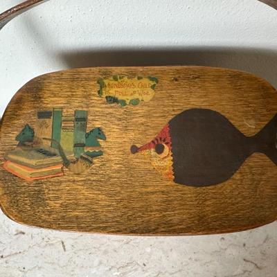 Two Vintage Woven Wooden Basket with Hand-Painted New Orleans Storefronts