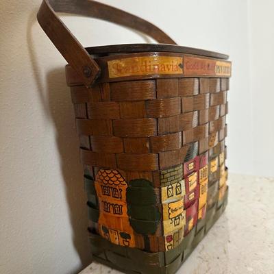 Two Vintage Woven Wooden Basket with Hand-Painted New Orleans Storefronts