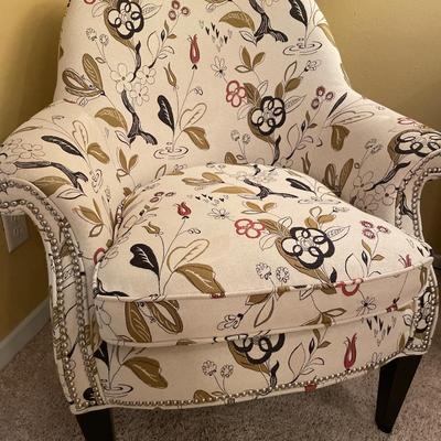 Floral pattern upholstered cream accent chair