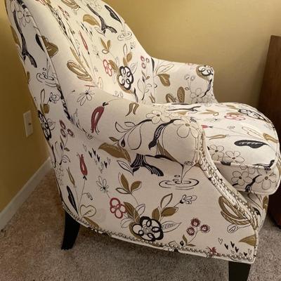 Floral pattern upholstered cream accent chair