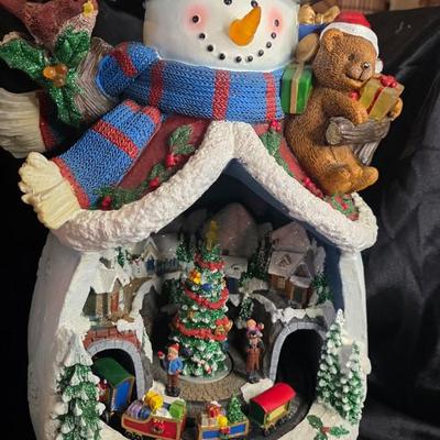 Large Lighted Holiday Snowman with Rotating Train — Boxed, Adapter Included (Music NOT Working) NO SHIPPING ON THIS ITEM