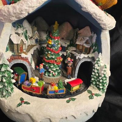 Large Lighted Holiday Snowman with Rotating Train — Boxed, Adapter Included (Music NOT Working) NO SHIPPING ON THIS ITEM