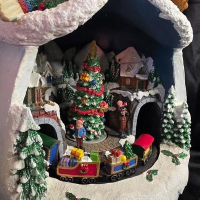 Large Lighted Holiday Snowman with Rotating Train — Boxed, Adapter Included (Music NOT Working) NO SHIPPING ON THIS ITEM