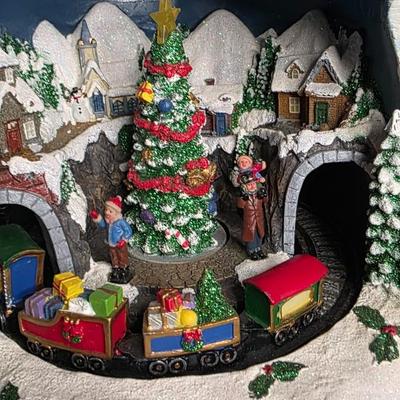 Large Lighted Holiday Snowman with Rotating Train — Boxed, Adapter Included (Music NOT Working) NO SHIPPING ON THIS ITEM