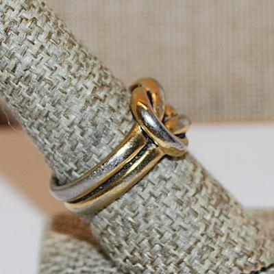 Size 8½ Vintage 2 Tone "Gold & Silver" KNOTTED RING with "Double" Band (7.6g)
