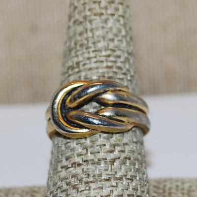 Size 8½ Vintage 2 Tone "Gold & Silver" KNOTTED RING with "Double" Band (7.6g)