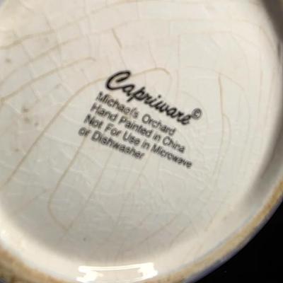 Vintage Capriware Michael's Orchard Hand-Painted Ceramic Canister Set of 3 | Fruit Motif Grapes Berries Peaches | Blue White Lidded...