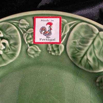 Vintage Bordallo Pinheiro Portugal Frog Lily Leaf Majolica Plates Set of 5 | Embossed Green Earthenware Salad Plates 8" |...