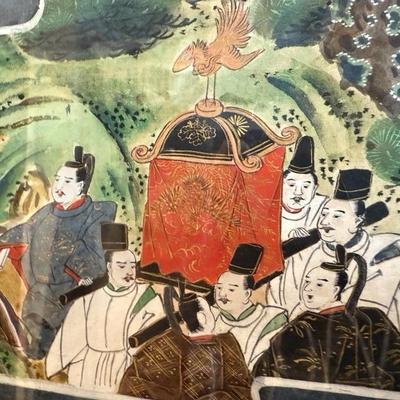 Very Large Antique Japanese Scroll In Plexiglass